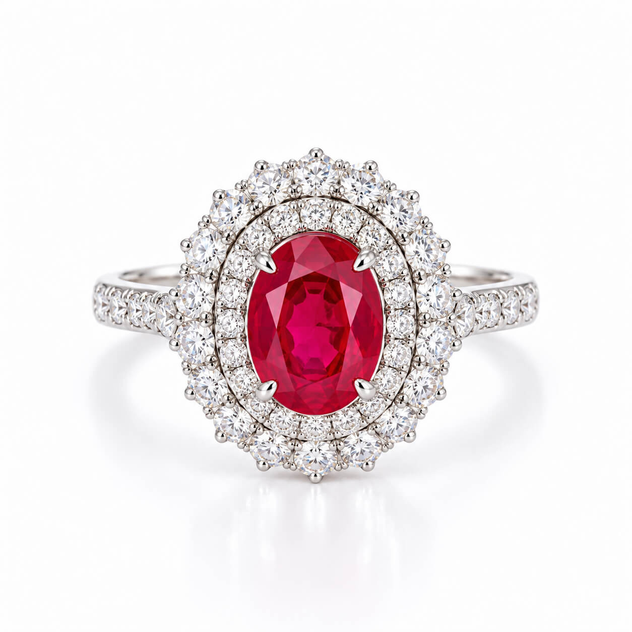 Halo setting oval cut lab grown ruby engagement ring 05 Halo setting oval cut lab grown ruby engagement ring 05