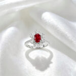 Halo setting oval cut lab grown ruby engagement ring 2 Halo setting oval cut lab grown ruby engagement ring