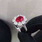Halo setting oval cut lab grown ruby engagement ring 4 Halo setting oval cut lab grown ruby engagement ring