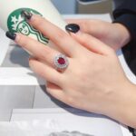 Halo setting oval cut lab grown ruby engagement ring 5 Halo setting oval cut lab grown ruby engagement ring 05