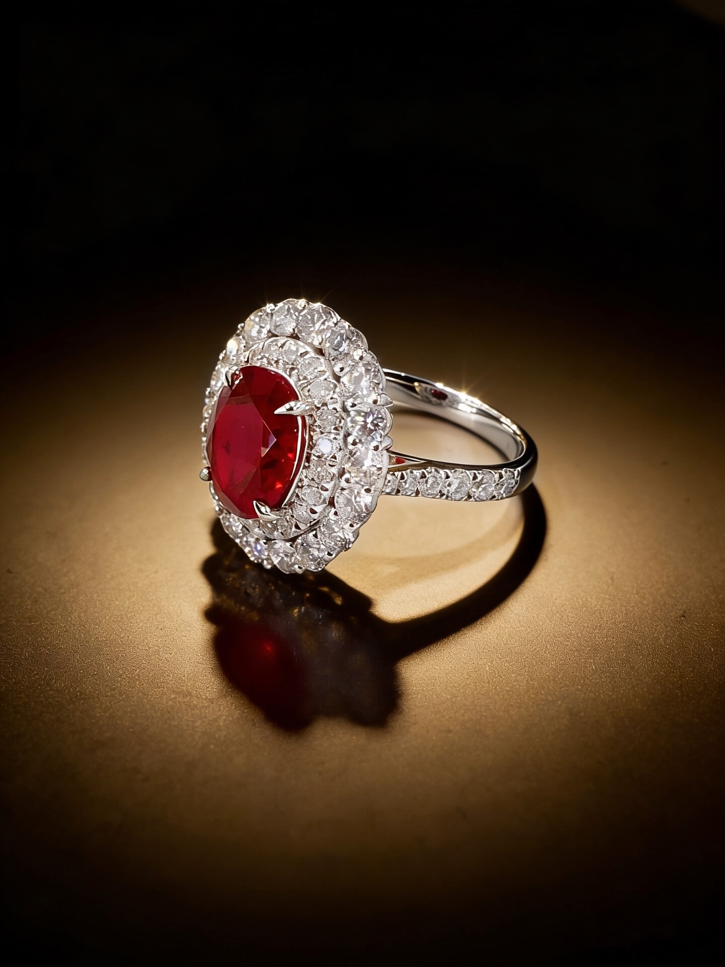Halo setting oval cut lab grown ruby engagement ring 05 Halo setting oval cut lab grown ruby engagement ring 05