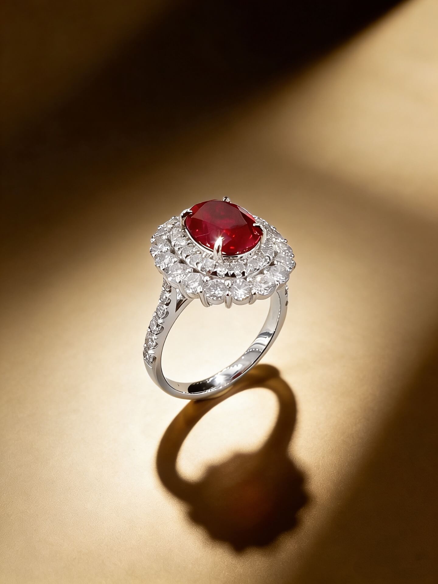 Halo setting oval cut lab grown ruby engagement ring 05 Halo setting oval cut lab grown ruby engagement ring 05