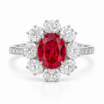 Halo setting oval cut lab grown ruby engagement ring 1 Halo setting oval cut lab grown ruby engagement ring