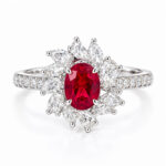 Halo setting oval cut lab grown ruby engagement ring 1 Halo setting oval cut lab grown ruby engagement ring