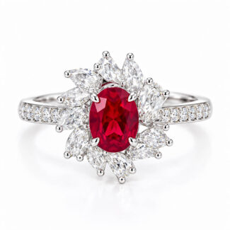 Accueil 25 Halo setting oval cut lab grown ruby engagement ring