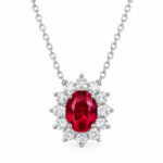 Halo setting oval cut lab grown ruby pendant necklace 1 Halo setting oval cut lab grown ruby pendant necklace