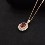 Halo setting oval cut lab grown ruby pendant necklace 01