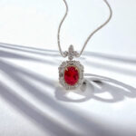 Halo setting oval cut lab grown ruby pendant necklace 03