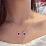 Halo setting oval cut lab grown ruby pendant necklace 01