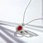 Halo setting oval cut lab grown ruby pendant necklace 03