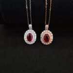 Halo setting oval cut lab grown ruby pendant necklace 01