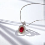 Halo setting oval cut lab grown ruby pendant necklace 03
