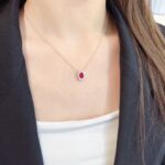 Halo setting oval cut lab grown ruby pendant necklace 8 Halo setting oval cut lab grown ruby pendant necklace 02