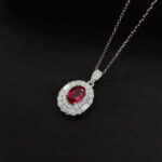 Halo setting oval cut lab grown ruby pendant necklace 01