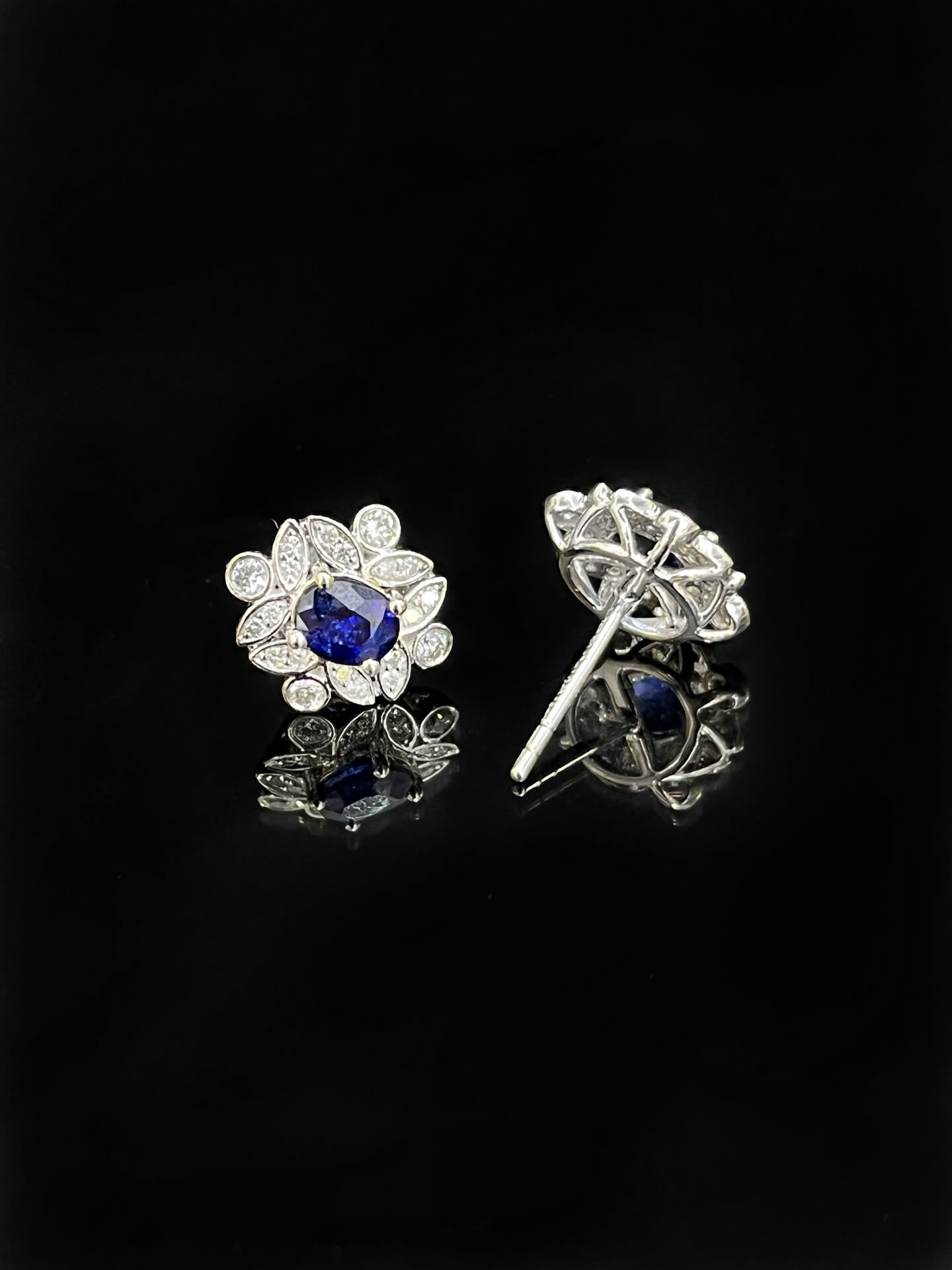 Halo setting oval cut lab grown sapphire earrings stud 02