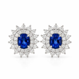 Halo setting oval cut lab grown sapphire earrings stud 03