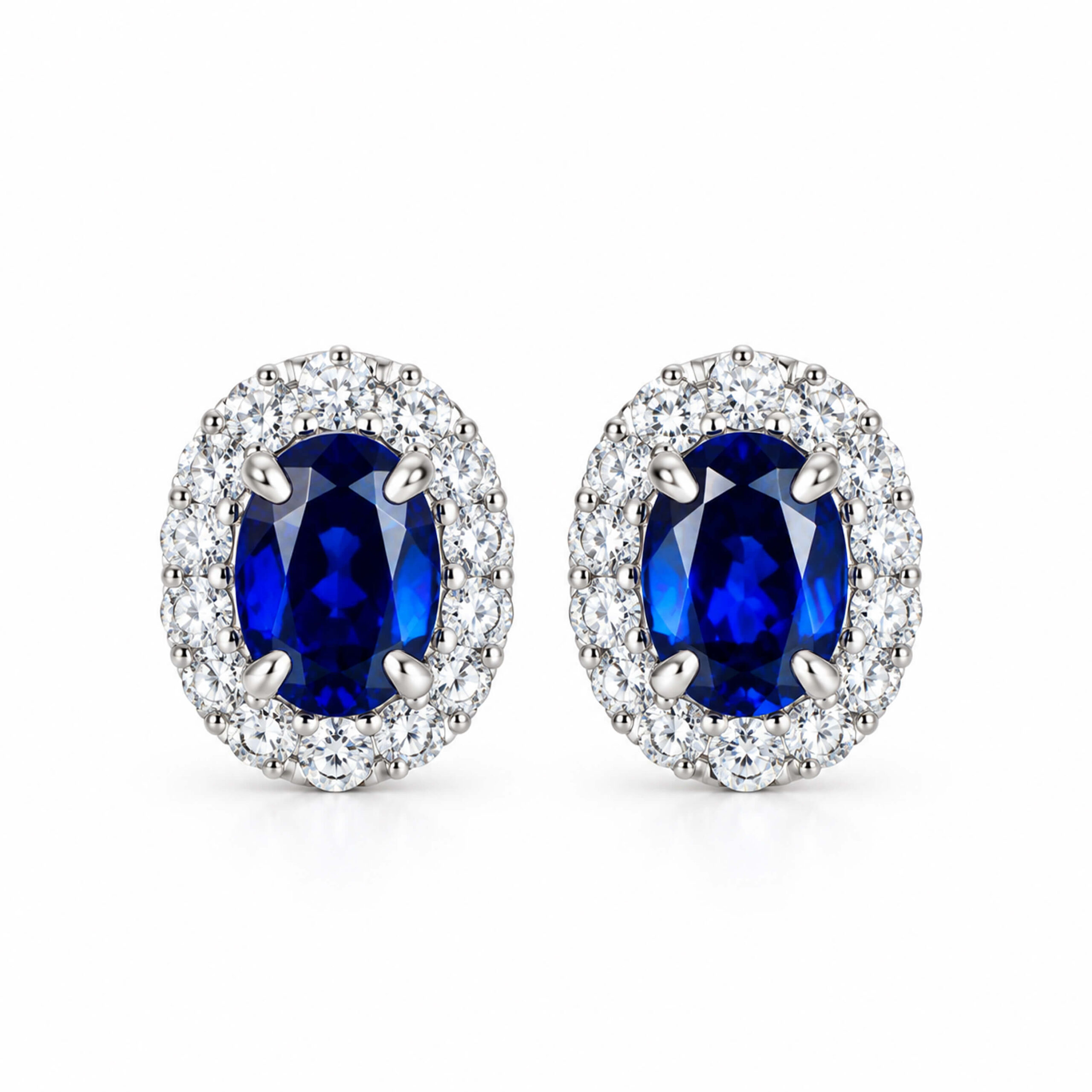 Halo setting oval cut lab grown sapphire earrings stud 04