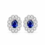 Halo setting oval cut lab grown sapphire earrings stud 05
