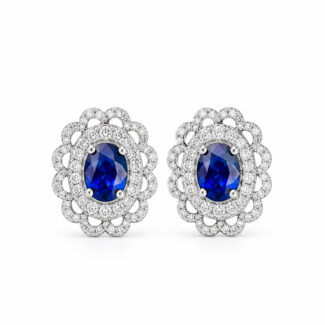 Halo setting oval cut lab grown sapphire earrings stud 05