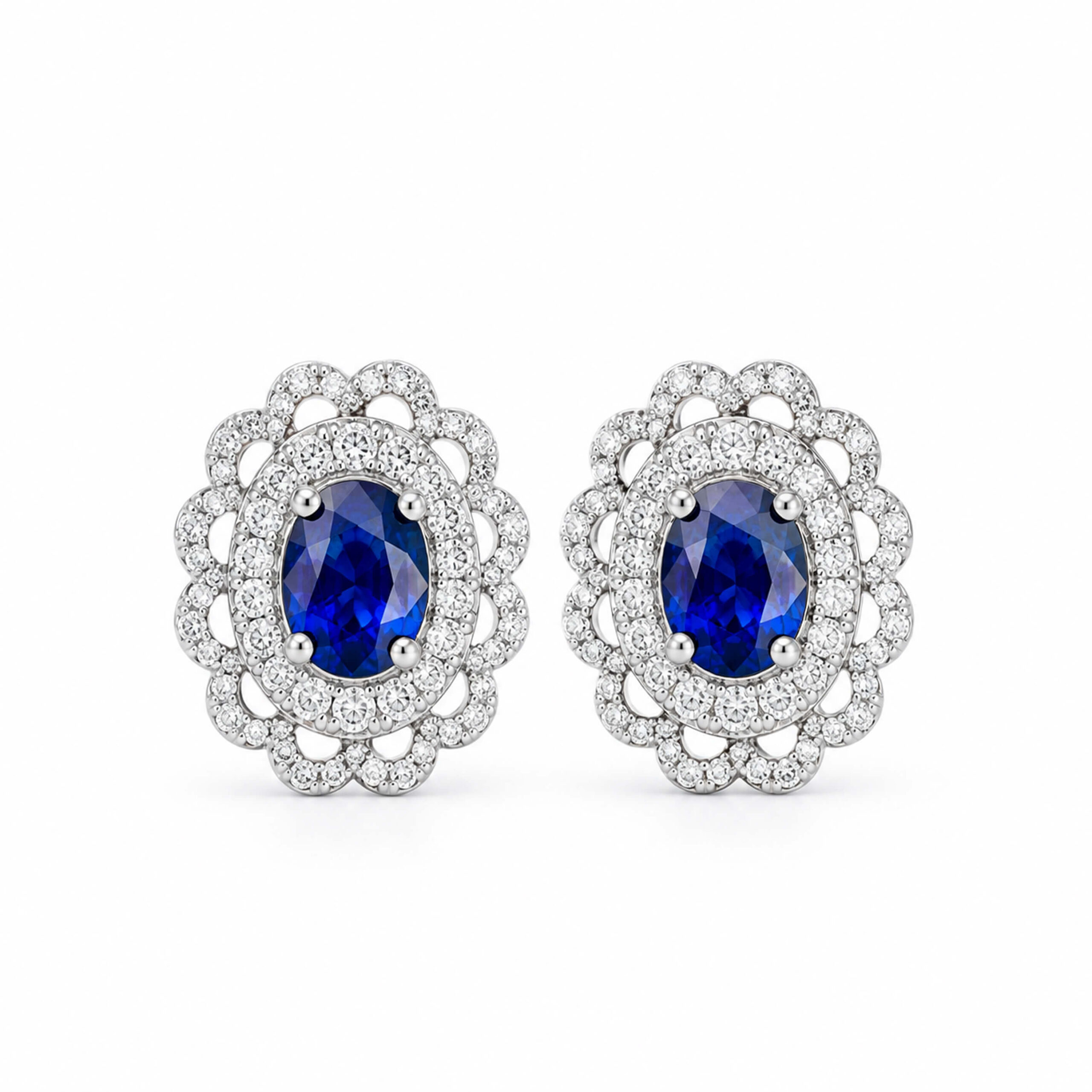 Halo setting oval cut lab grown sapphire earrings stud 05