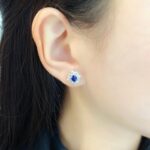 Halo setting oval cut lab grown sapphire earrings stud 02