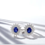 Halo setting oval cut lab grown sapphire earrings stud 2 Halo setting oval cut lab grown sapphire earrings stud 03