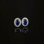 Halo setting oval cut lab grown sapphire earrings stud 04