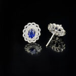 Halo setting oval cut lab grown sapphire earrings stud 05