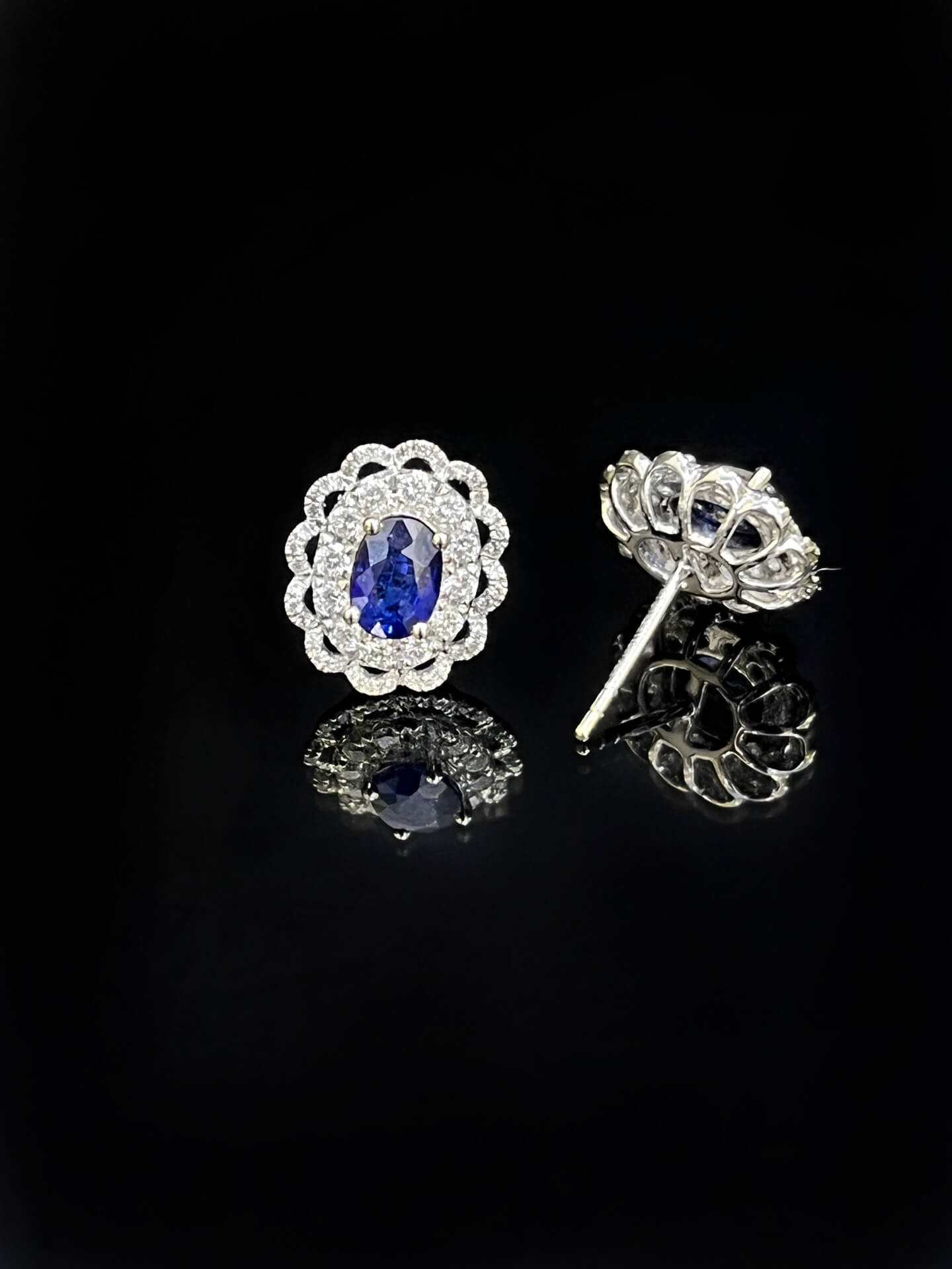 Halo setting oval cut lab grown sapphire earrings stud 05