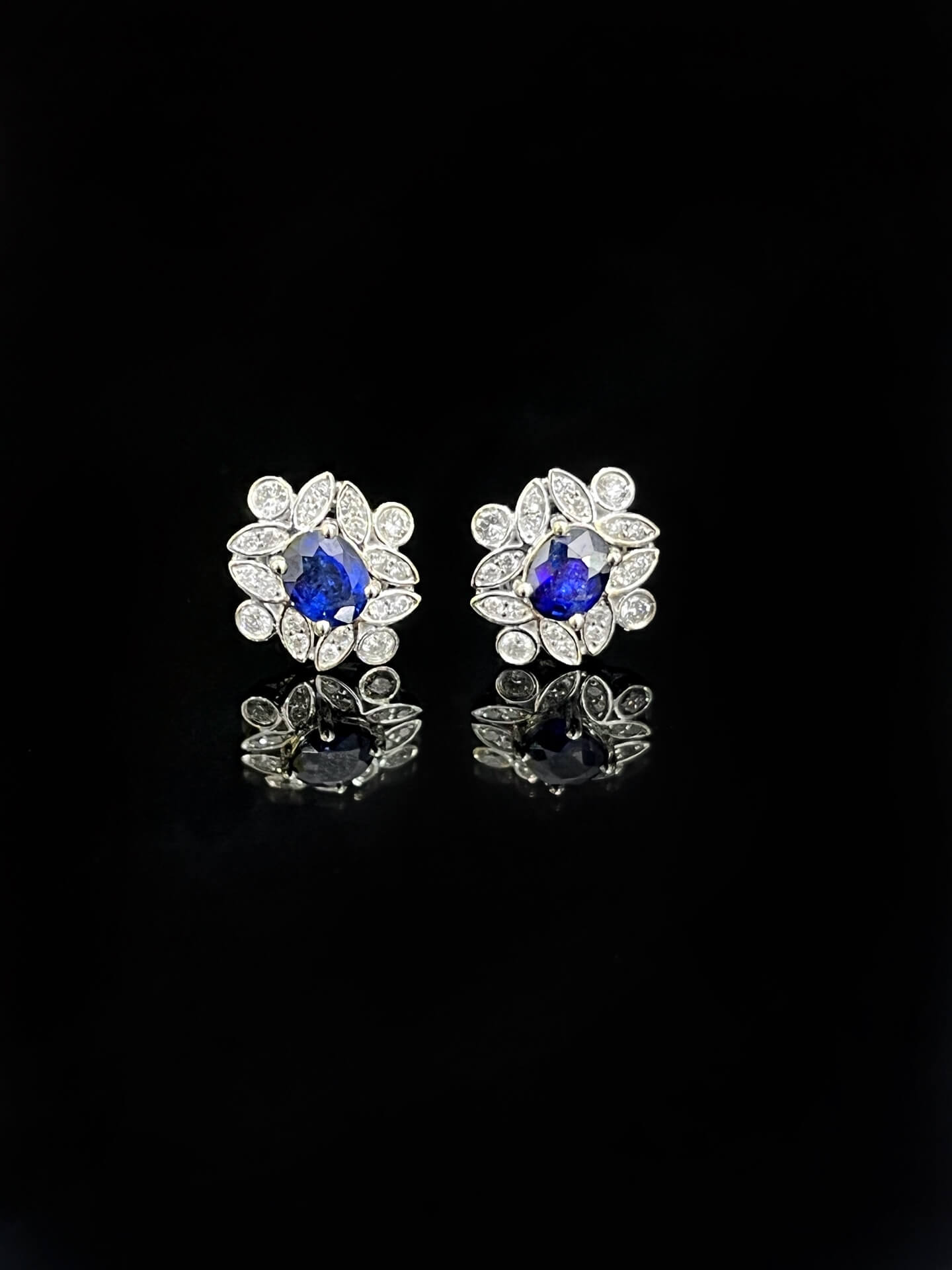 Halo setting oval cut lab grown sapphire earrings stud 02