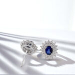 Halo setting oval cut lab grown sapphire earrings stud 4 Halo setting oval cut lab grown sapphire earrings stud 03