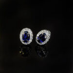 Halo setting oval cut lab grown sapphire earrings stud 04