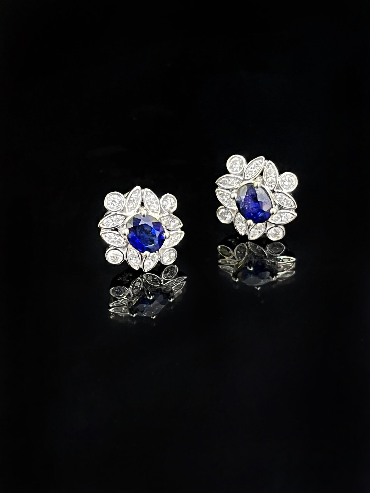 Halo setting oval cut lab grown sapphire earrings stud 02