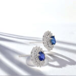 Halo setting oval cut lab grown sapphire earrings stud 3 Halo setting oval cut lab grown sapphire earrings stud 03