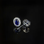 Halo setting oval cut lab grown sapphire earrings stud 04