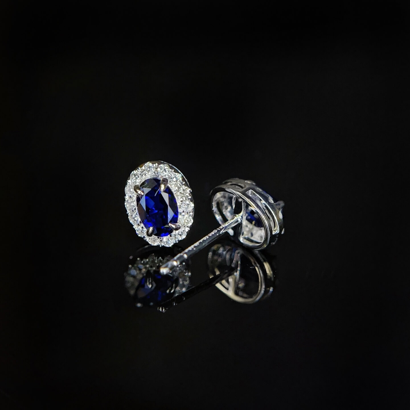 Halo setting oval cut lab grown sapphire earrings stud 04