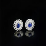 Halo setting oval cut lab grown sapphire earrings stud 05