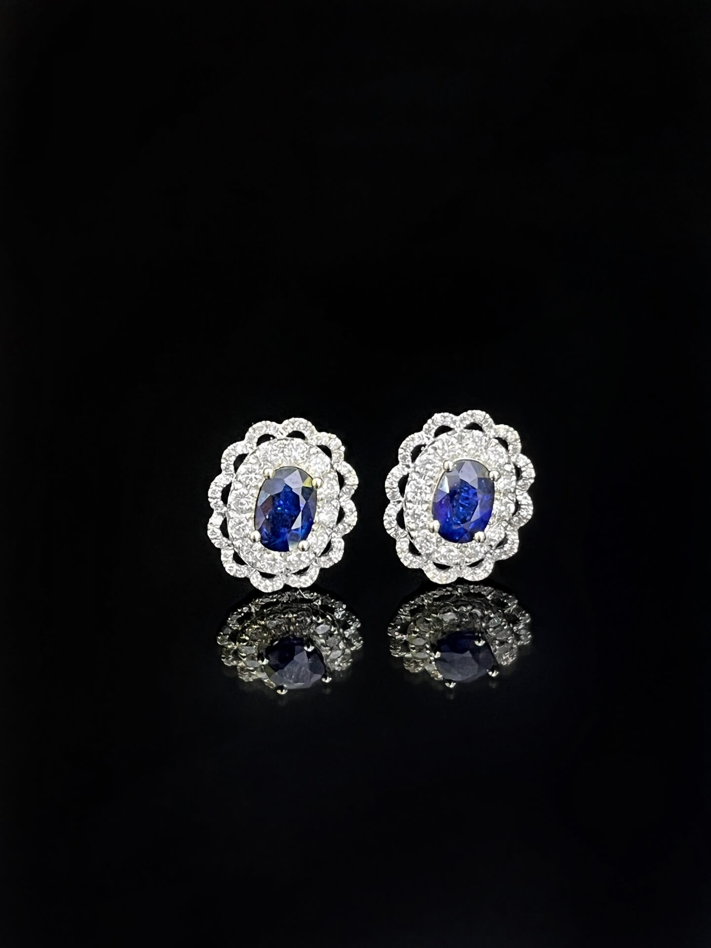 Halo setting oval cut lab grown sapphire earrings stud 05