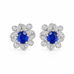 Halo setting oval cut lab grown sapphire earrings stud 02