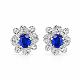 Halo setting oval cut lab grown sapphire earrings stud 02