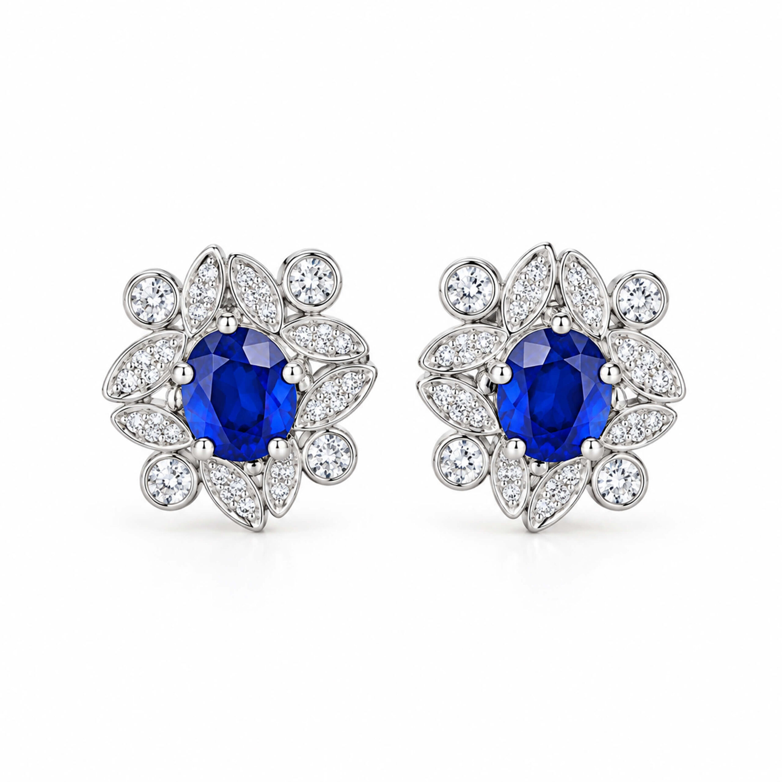 Halo setting oval cut lab grown sapphire earrings stud 02