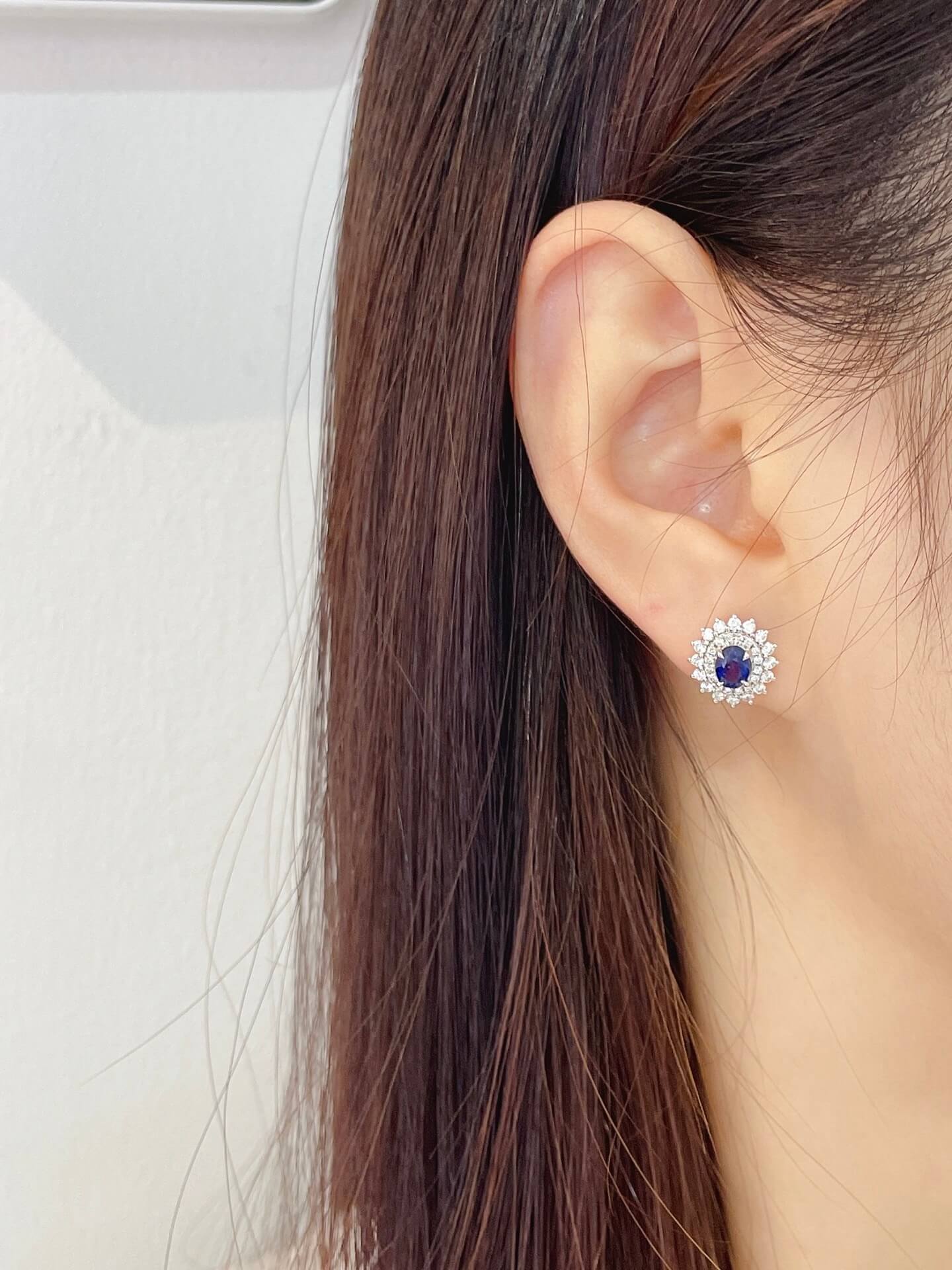 Halo setting oval cut lab grown sapphire earrings stud 03 Halo setting oval cut lab grown sapphire earrings stud 03