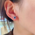 Halo setting oval cut lab grown sapphire earrings stud 04