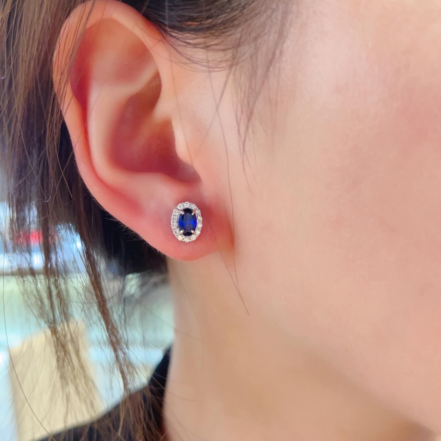 Halo setting oval cut lab grown sapphire earrings stud 04