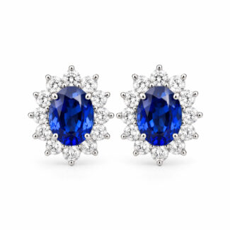 Halo setting oval cut lab grown sapphire earrings stud 01