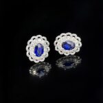 Halo setting oval cut lab grown sapphire earrings stud 05