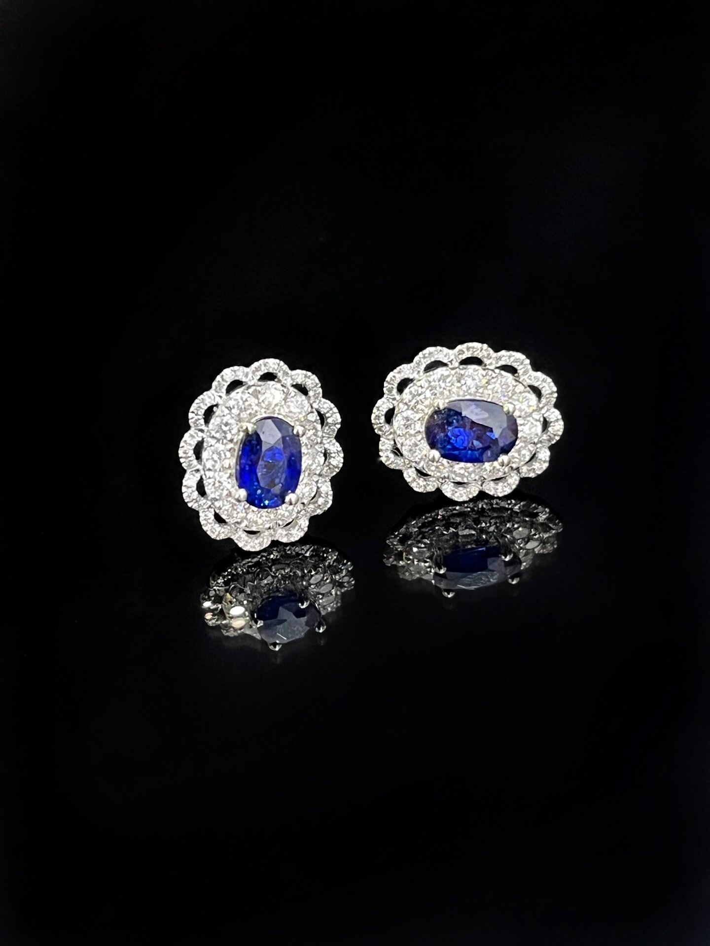Halo setting oval cut lab grown sapphire earrings stud 05