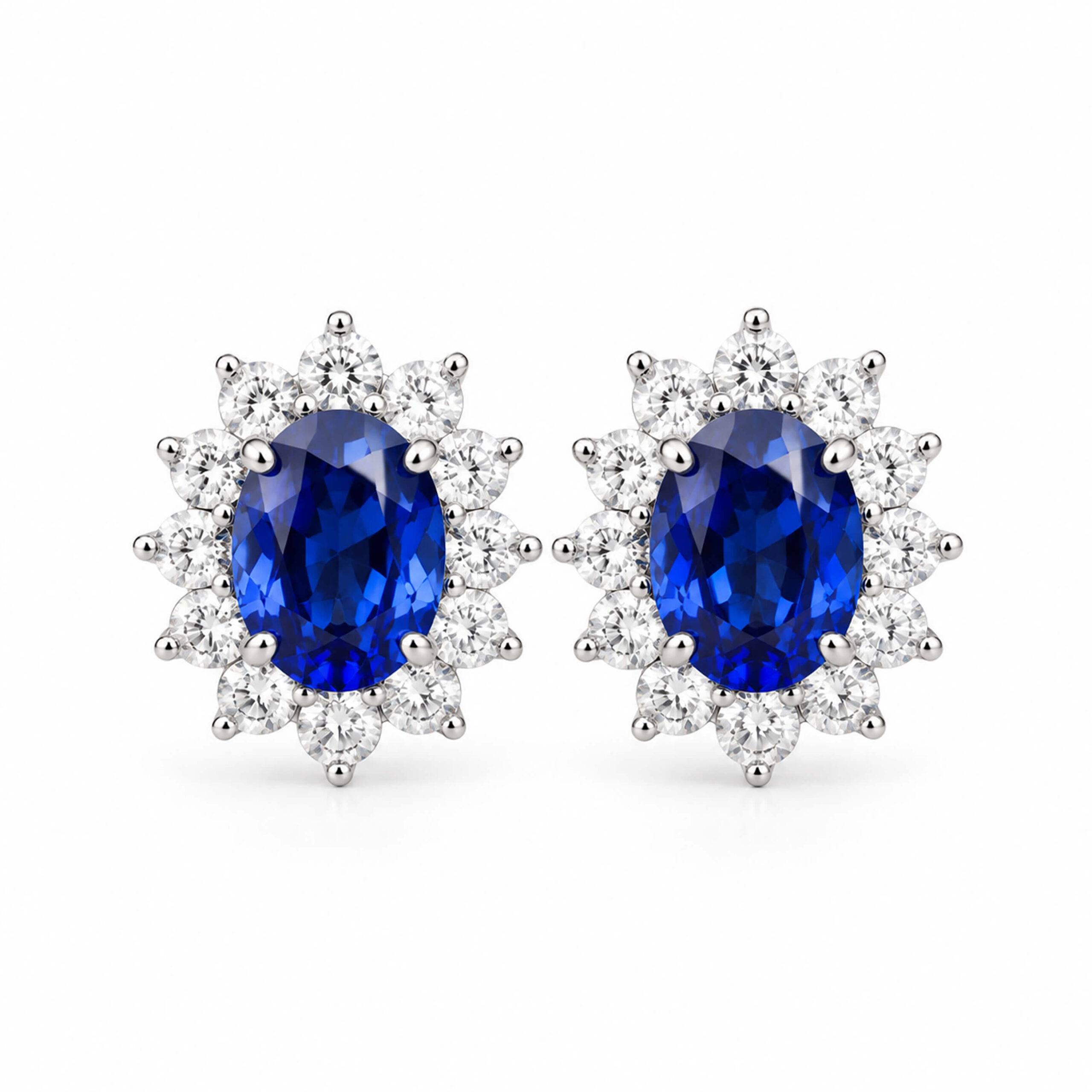 Halo setting oval cut lab grown sapphire earrings stud 01 Halo setting oval cut lab grown sapphire earrings stud 01
