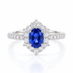 Halo setting oval cut lab grown sapphire engagement ring 02