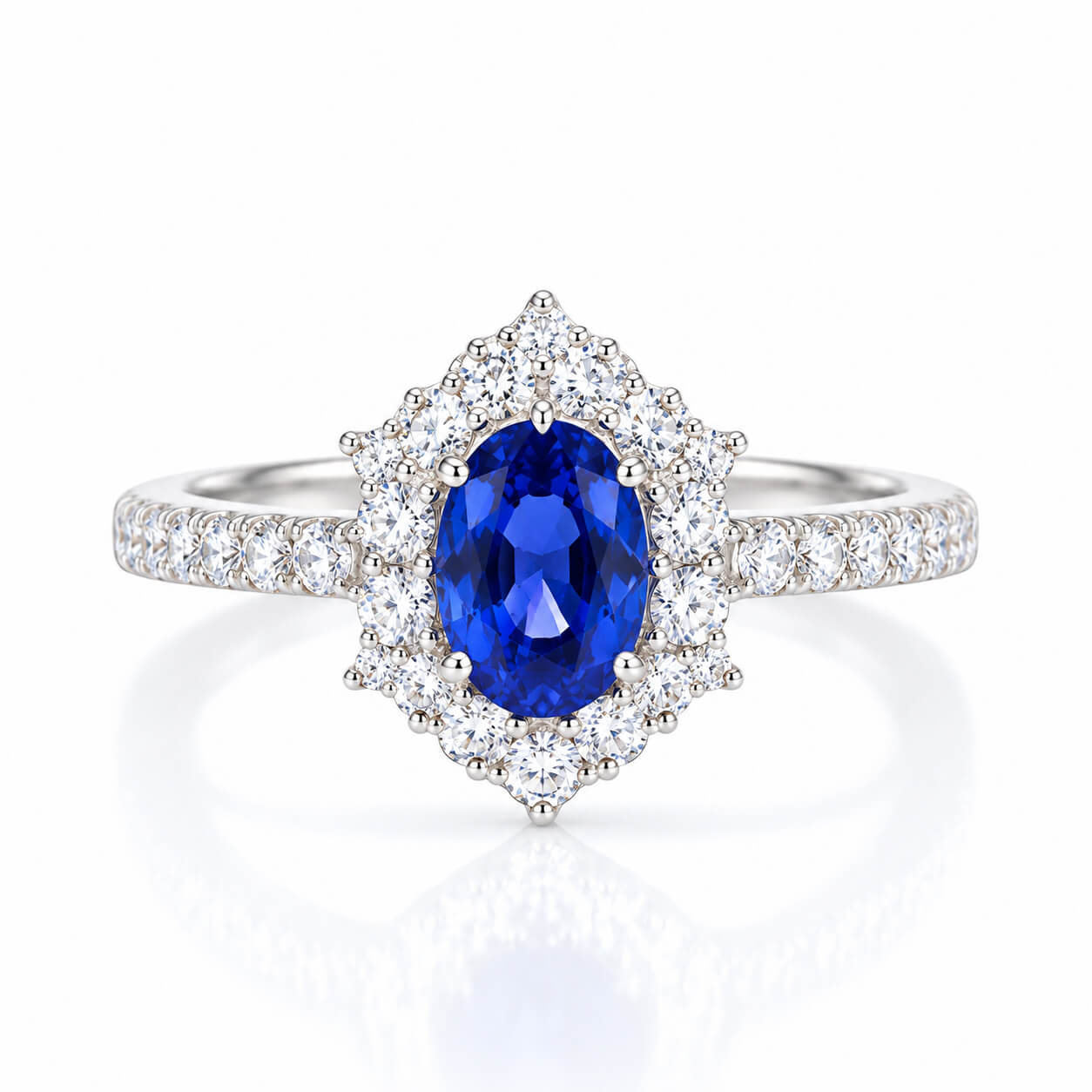 Halo setting oval cut lab grown sapphire engagement ring 02